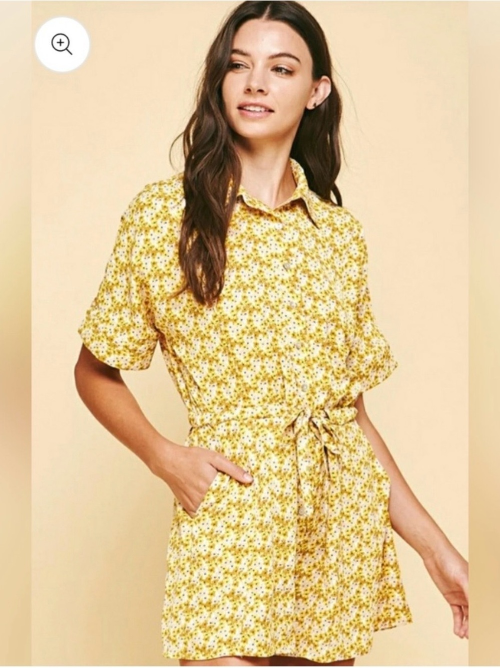 Pinch Yellow Floral Button Front Belted With Pockets  Romper Size Large